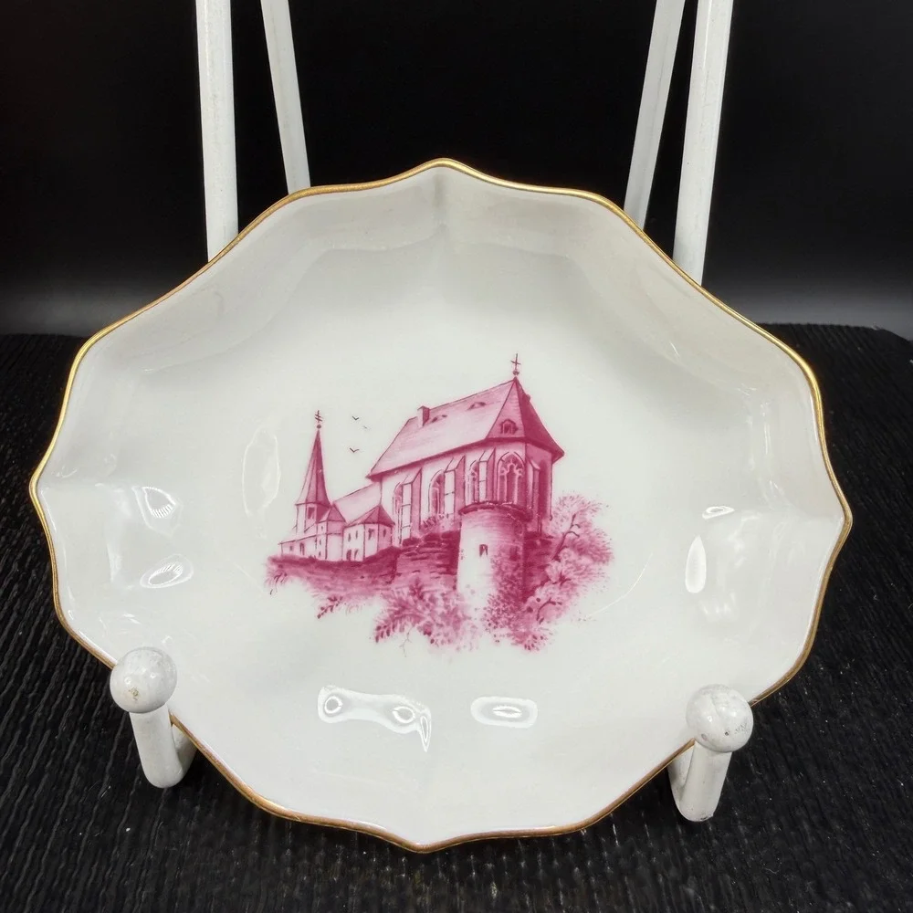 Hochst Decor Justinuskirche Frankfurt Porcelain Trinket Dish Purple Gold‎ Trim